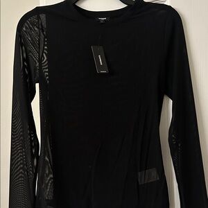 Express Black Mesh Long Sleeve Top